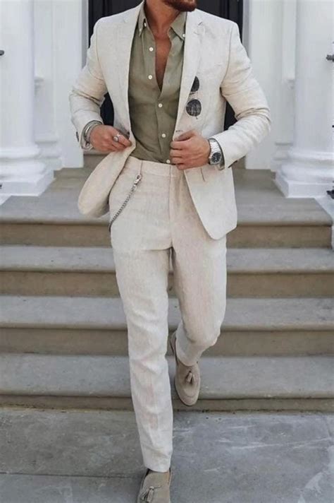 Men Linen Suit Men Suit Linen 2 Piece Linen Suit Beach Fashion Linen ...