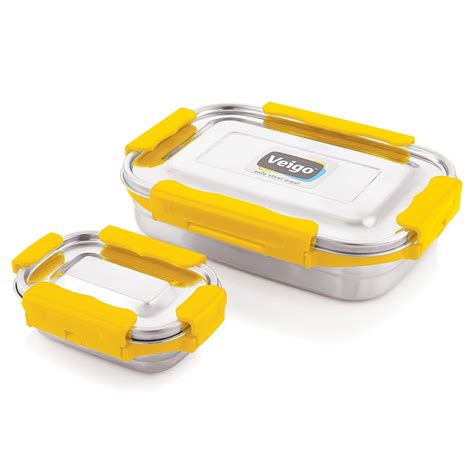 Buy Veigo Advance Lock Stainless Steel 1130ml Lunch Box - 2 Yellow ...