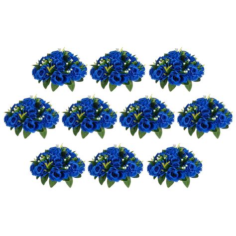 10pcs Royal Blue Fake Flowers Plastic Floral Ball 15 Heads Artificial ...