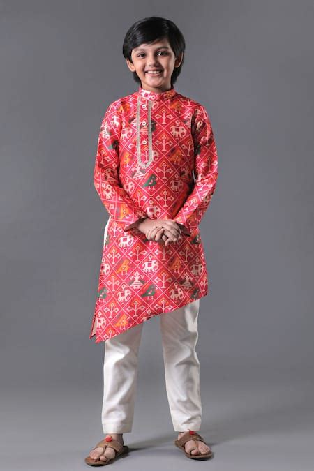 Buy White Silk Printed Patola Sikh Kurta Set For Boys by Free Sparrow ...