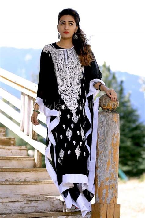 Charcoal black colour georgette kashmiri aari work designer kaftan