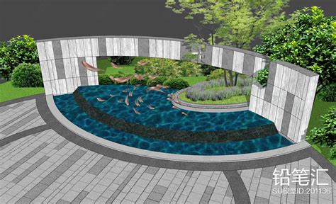 新古典弧形喷泉水景su模型 - SketchUp模型库 - 毕马汇 Nbimer