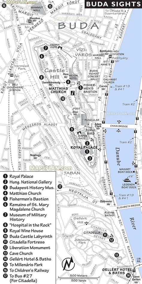 Budapest offline map - Buda famous must-do sites - Visitor itinerary planner showing Chain ...