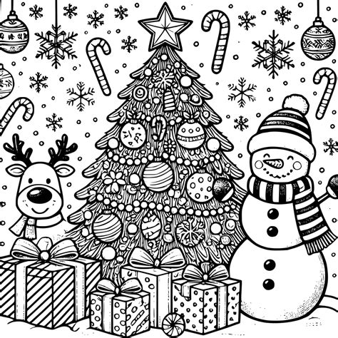 Dibujo de árbol de Navidad con regalos para colorear