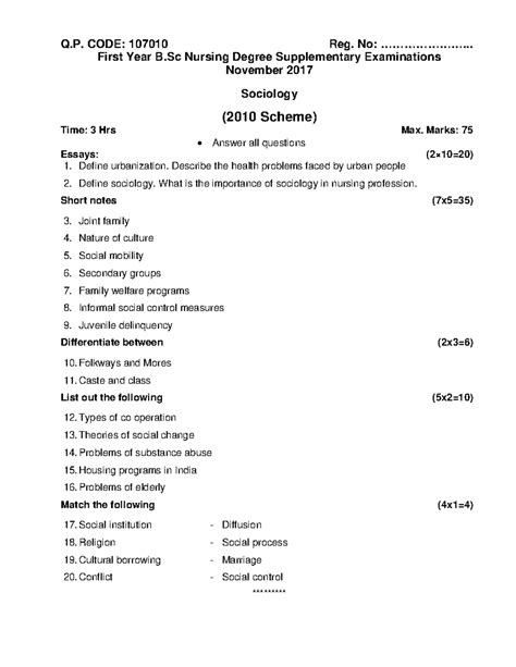 107010 - Previous Questions First Year Bsc Nursing - Q. CODE: 107010 ...