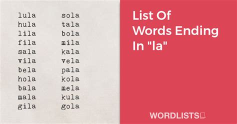 List Of Words Ending In "la"