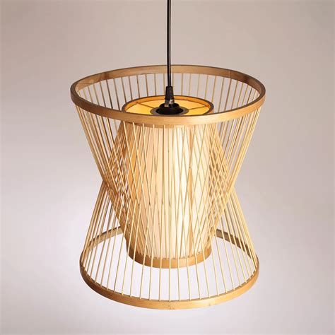 NATURAL BAMBOO CANE AND FABRIC PENDANT LIGHT | 6018-1P – 8M Lights