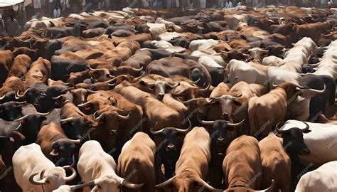 Premium Photo | A large herd of cattle is surrounded by a large crowd ...