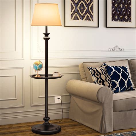 Uforic 57'' Vintage Metal Floor Lamp with Tray, Linen Shade, Weighted ...