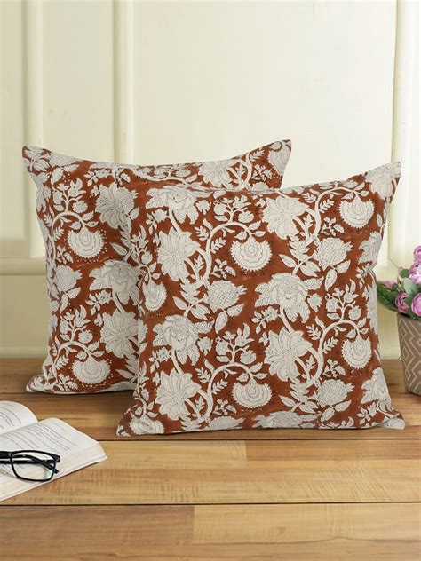 Eyda Rust Cotton Hand Block Cushion Cover Set of 2 – Rajasthan Decor