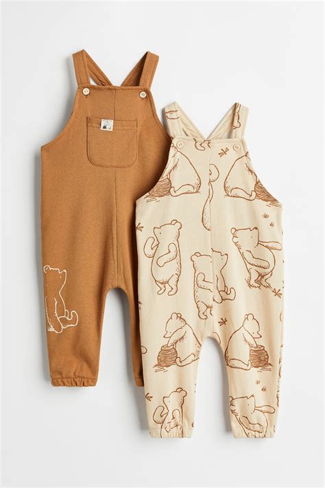 2-pack cotton dungarees - Light brown/Winnie the Pooh - Kids | H&M IN