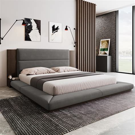 Amazon.com: Merax King Size Floor Upholstered Platform Bed with ...