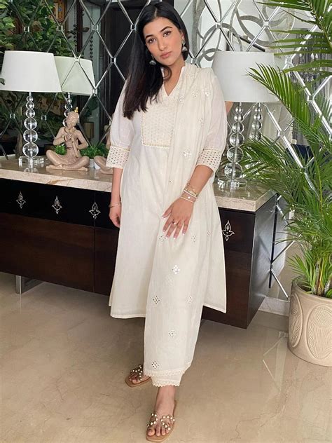 Buy Off-White Yoke Design Cotton A-Line Kurta With Palazzos & Dupatta ...