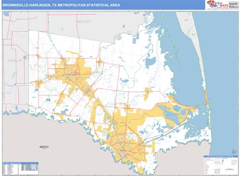 Brownsville-Harlingen, TX Metro Area Zip Code Wall Map Basic Style by ...