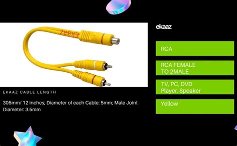 Ekaaz Rca Cable 1 Female To 2 Male Rca Speaker Splitter Dual Shielded ...