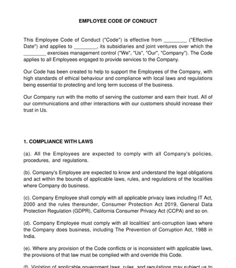 Employee Code of Conduct Policy - Sample, Template