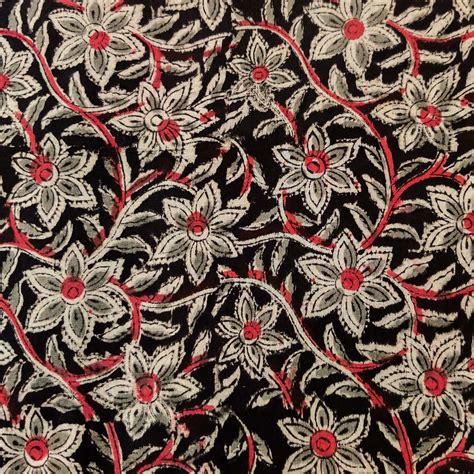 Pure Cotton Black Kalamkari With Grey And Pink Jaal Hand Block Print F ...