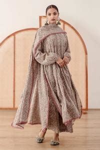 Buy Grey Cotton Embroidery, Lace Round Abaya Floral Block Print ...