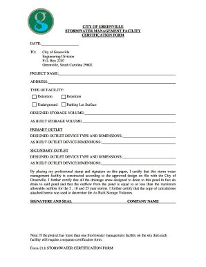 STORMWATER MANAGEMENT FACILITY CERTIFICATION FORM - Fill and Sign ...
