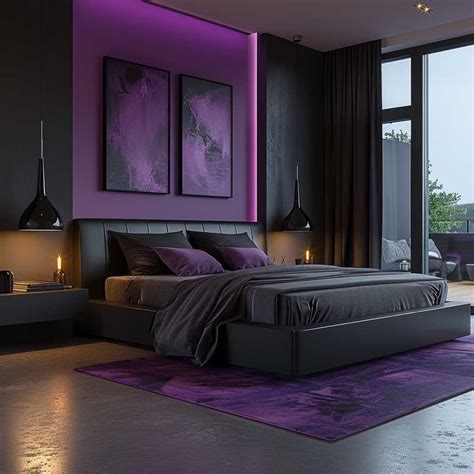 Elegant Bold Black and Purple Bedroom Interior Color Combination • 333 ...