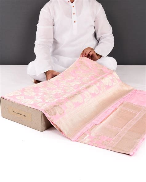 Carnation Pink Banarasi Gulab Jaal Tanchoi Brocade Handwoven Katan Sil