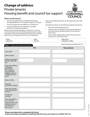 Fillable Online Change of address form for private tenants - Cornwall ...