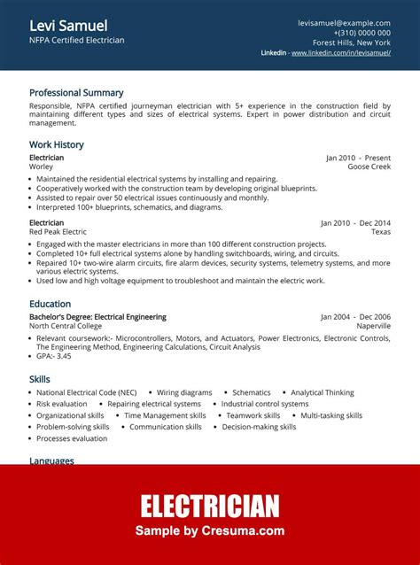 Electrical Resume Examples at Spencer Maconochie blog