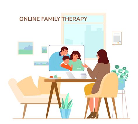 Online Family Therapy Concept Flat Vector Illustration. Woman ...