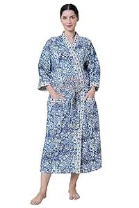 Buy BRULD Premium Cotton Waffle Fabric Women Bathrobe Hand Block Print ...