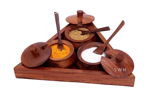SUPER WOOD HANDICRAFTS Triangle Spice/Masala Jar for Home & Kitchen ...