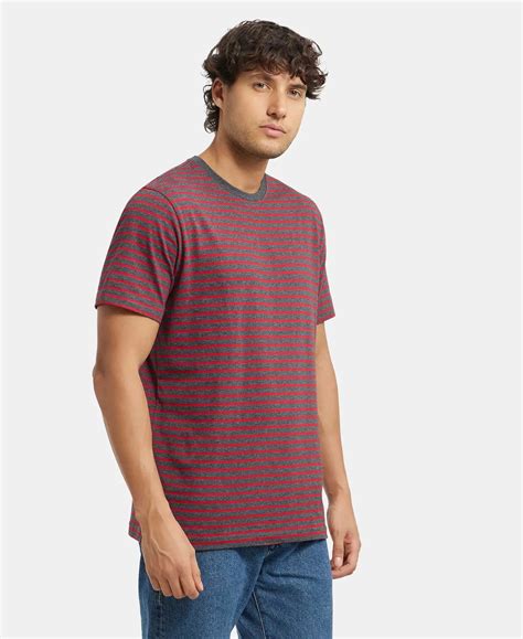 Buy Super Combed Cotton Rich Striped Round Neck Half Sleeve T-Shirt ...