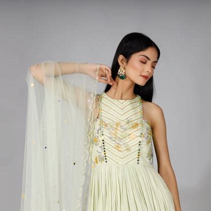 Pastel Green Embroidered Anarkali With Dupatta – Manisha Soni