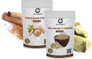 Ecotonics 100% Sandalwood Powder(40gm), Multani Mitti Powder(40gm) for ...