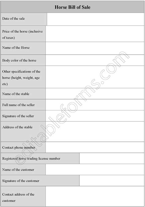 Horse Bill of Sale Form | Editable PDF Forms