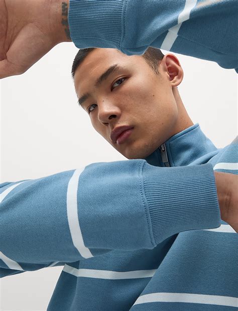 Buy Pure Cotton Striped Half Zip Sweatshirt at Marks & Spencer