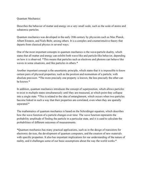 Quantum Mechanics - Quantum Mechanics: Describes the behavior of matter and energy on a very ...