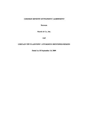 Fillable Online COMMON BENEFIT SETTLEMENT AGREEMENT Between Merck ...
