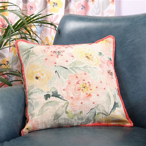 Buy Indian Botanical Cotton Cushion Cover 40x40 cm in Multi Colour ...