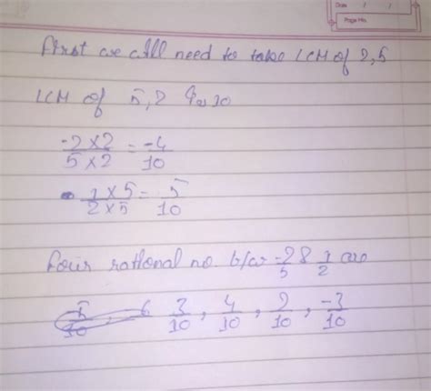 find four rational numbers between -2/5 and 1/2 class 8 full steps ...