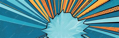 Blue background with a comic sunburst in the style of flattened ...