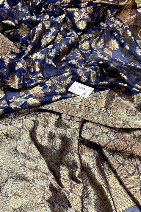 Navy Blue Resham Zari Cotton Silk Banarasi Saree – Mohsin Textiles
