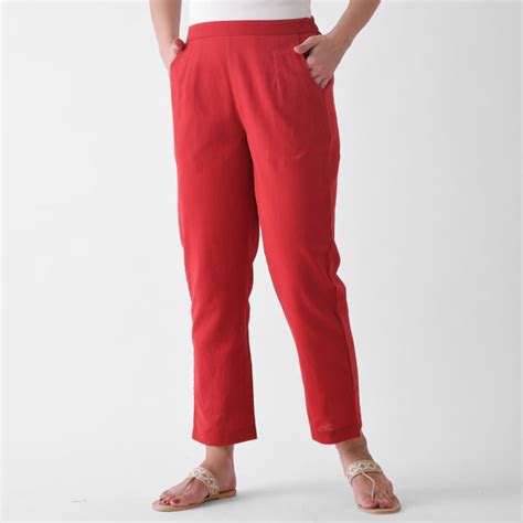 Buy Red Cotton AMPM Pants | Rustorange