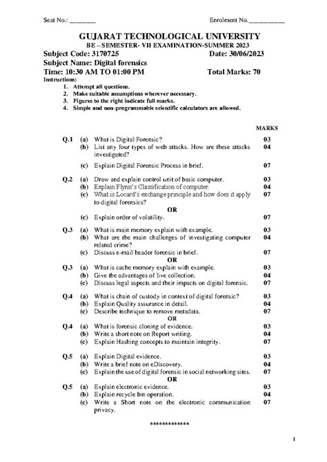 3170725 - que paper digital forensics - 1 Seat No.: ________ Enrolment ...
