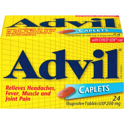 Advil Regular Strength Ibuprofen Caplets 200 mg for Headaches, Pain ...