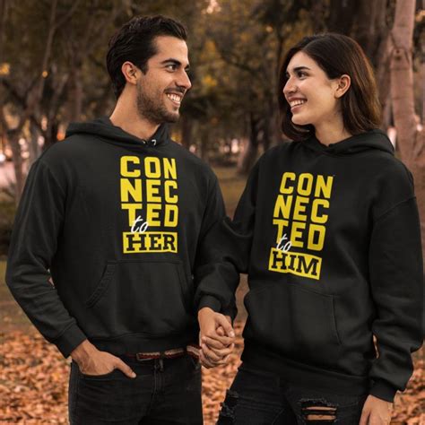 Connected To Her/Him Black Couple Hoodies