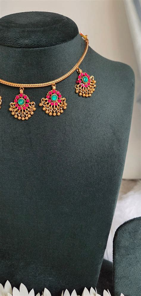 Ruby Hanging Attigai Necklace Set – The Golden Gossip Store