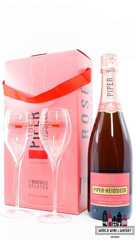 Piper Heidsieck Champagne Rosé Sauvage - giftpack two flutes glases ...