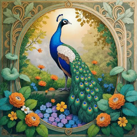 Majestic peacock in a floral garden | Premium AI-generated image