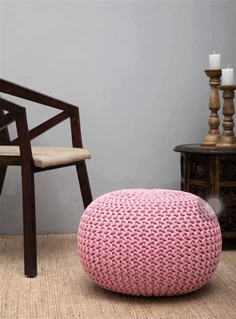 ELSTONE HOME Cotton Knitted Pouf Ottoman Foot Stool/for Living Room ...