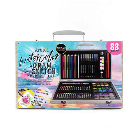 Art 101 Watercolor Draw and Sketch 88 Piece Art Set in a Wood Carrying Case